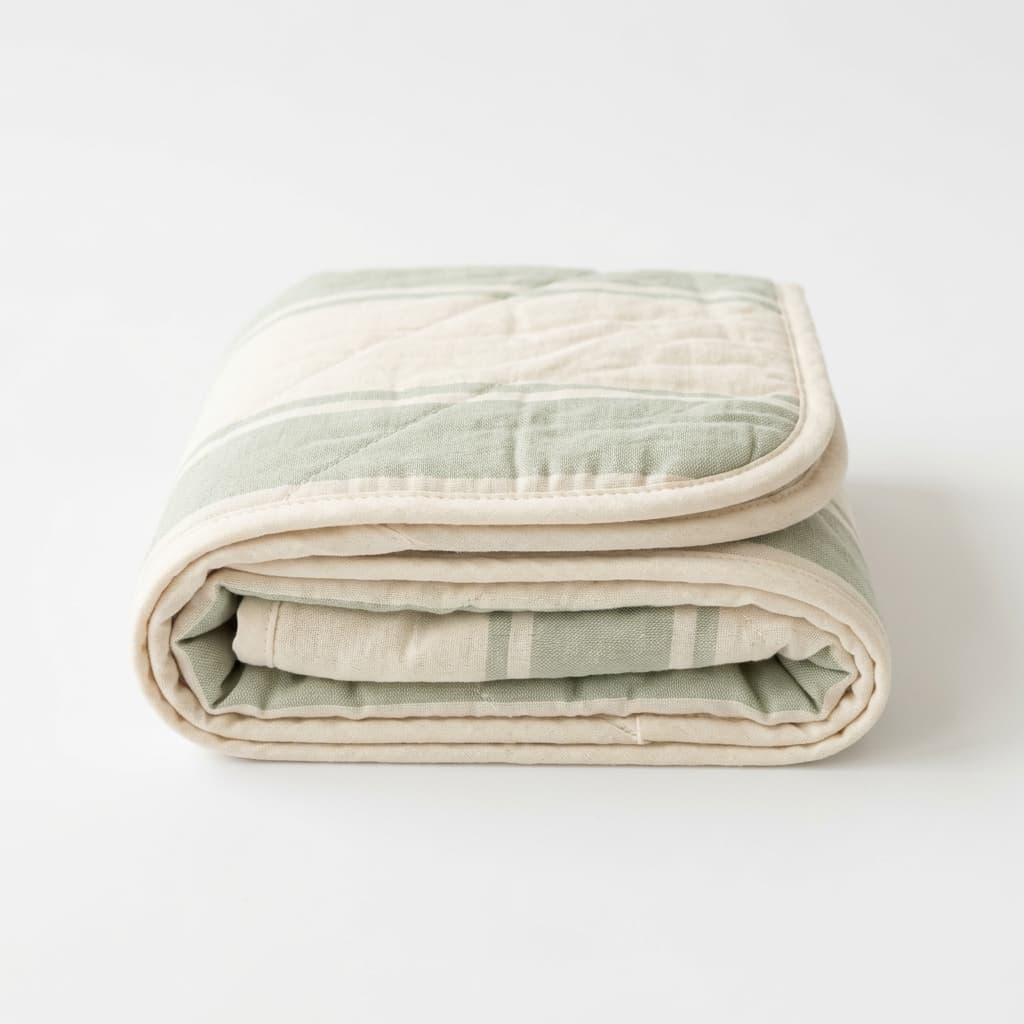 Soft organic cotton baby onesie in sage, white, and cream